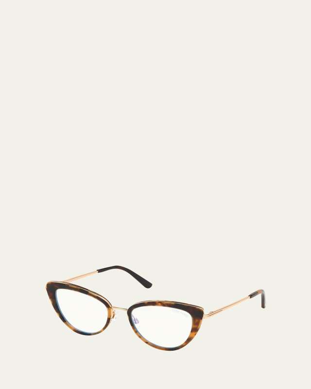 Blue Block Metal Cat-Eye Optical Frames